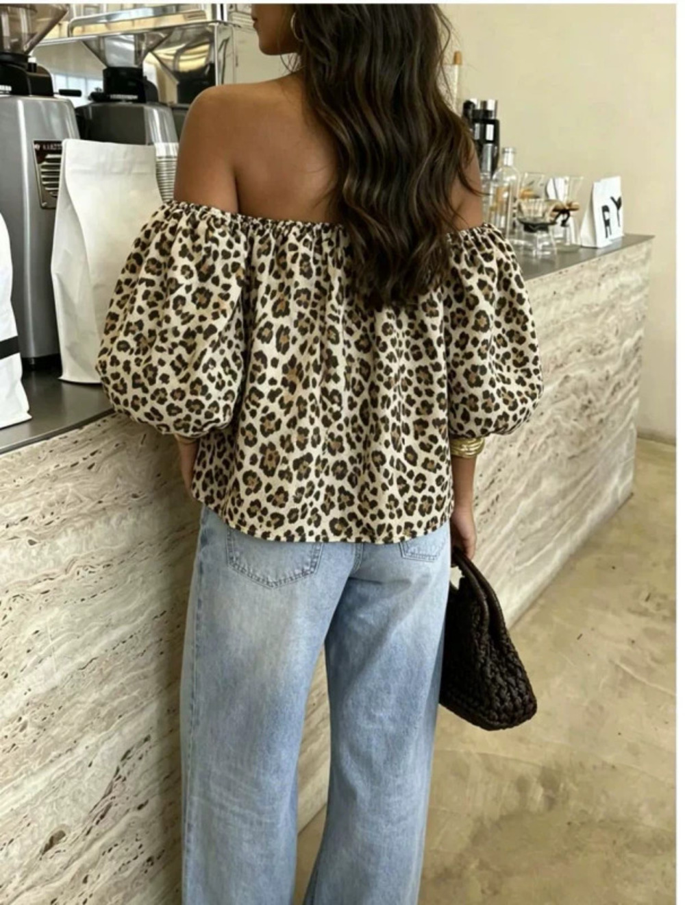ZARA Retro Sexy Off Shoulder Loose Leopard Print Short Sleeve Top
